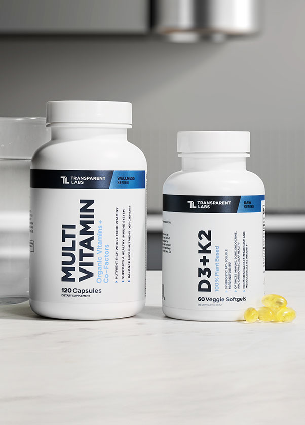 Transparent Labs Multi Vitamin and D3 + K2. Shop for these products